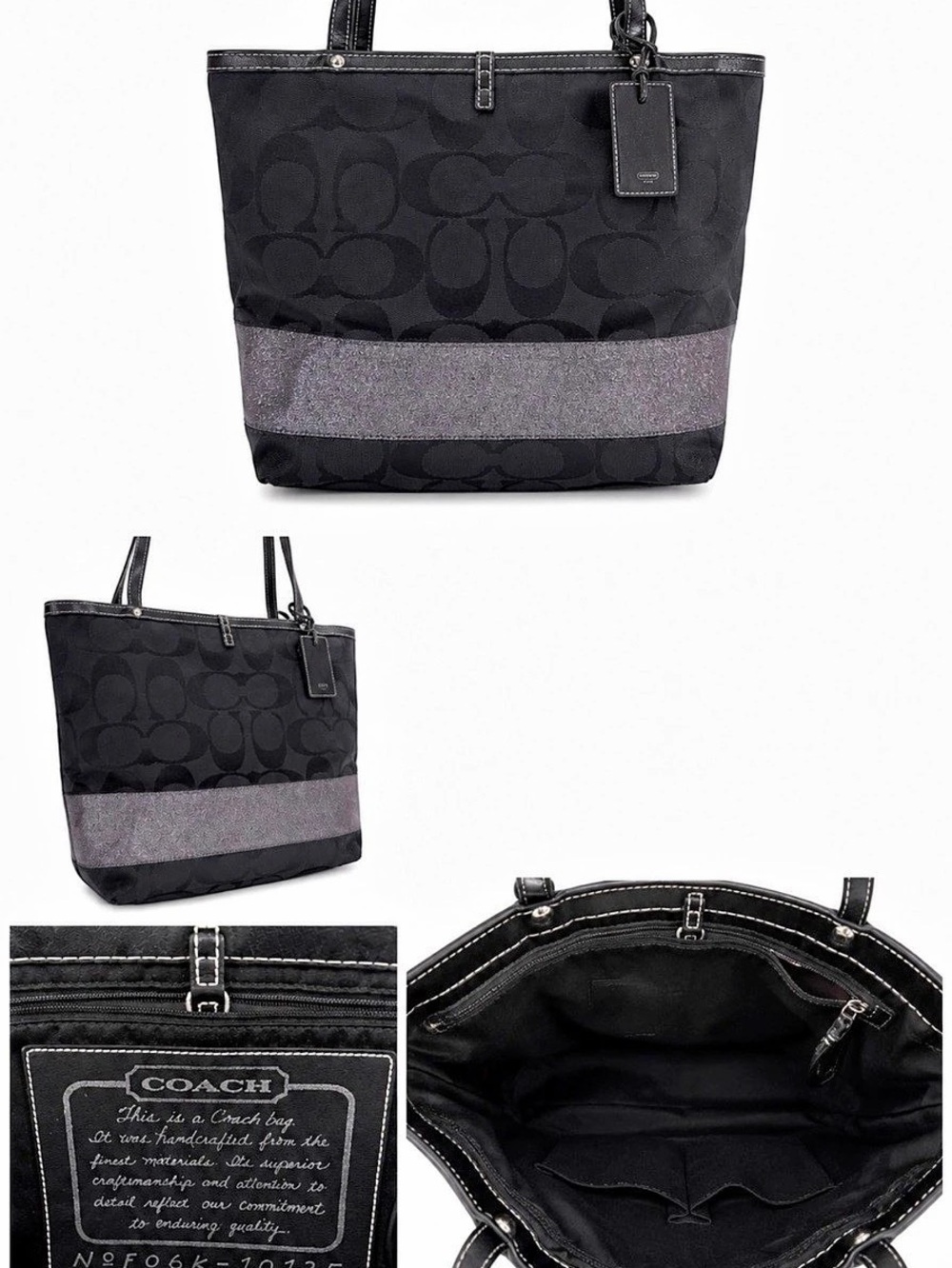 Coach Signature Stripe Tote Bag in Black & Gray Like New